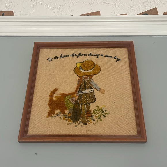 70’s wall set hand stitched little girl and pet - Picture 5 of 5